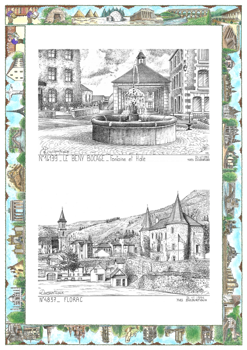 MONOCARTE N 14139-48037 - LE BENY BOCAGE - fontaine et halle / FLORAC - vue