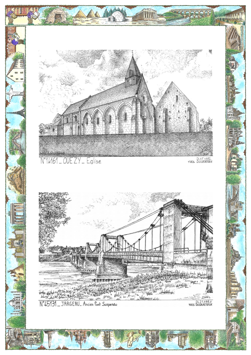 MONOCARTE N 14161-45131 - OUEZY - �glise / JARGEAU - ancien pont suspendu
