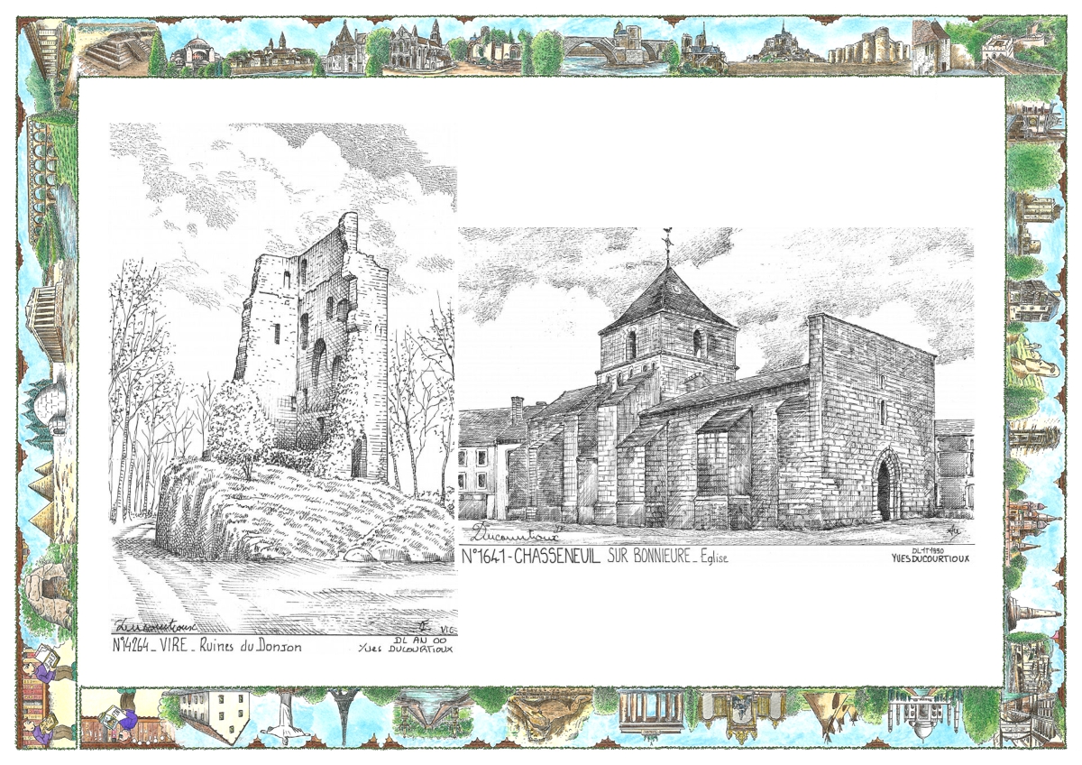 MONOCARTE N 14264-16041 - VIRE - ruines du donjon / CHASSENEUIL SUR BONNIEURE - �glise