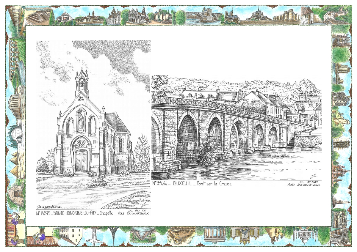 MONOCARTE N 14275-37464 - STE HONORINE DU FAY - chapelle / BUXEUIL - pont sur la creuse