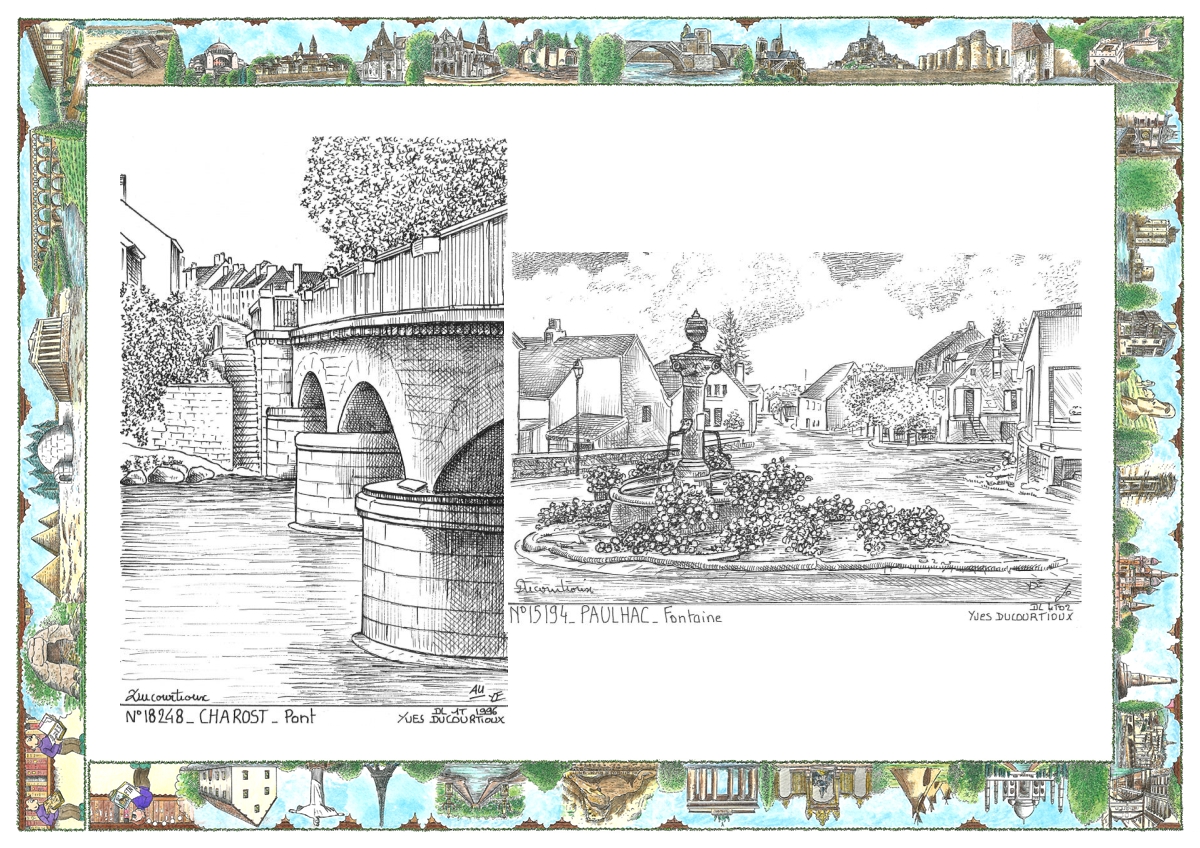 MONOCARTE N 15194-18248 - PAULHAC - fontaine / CHAROST - pont