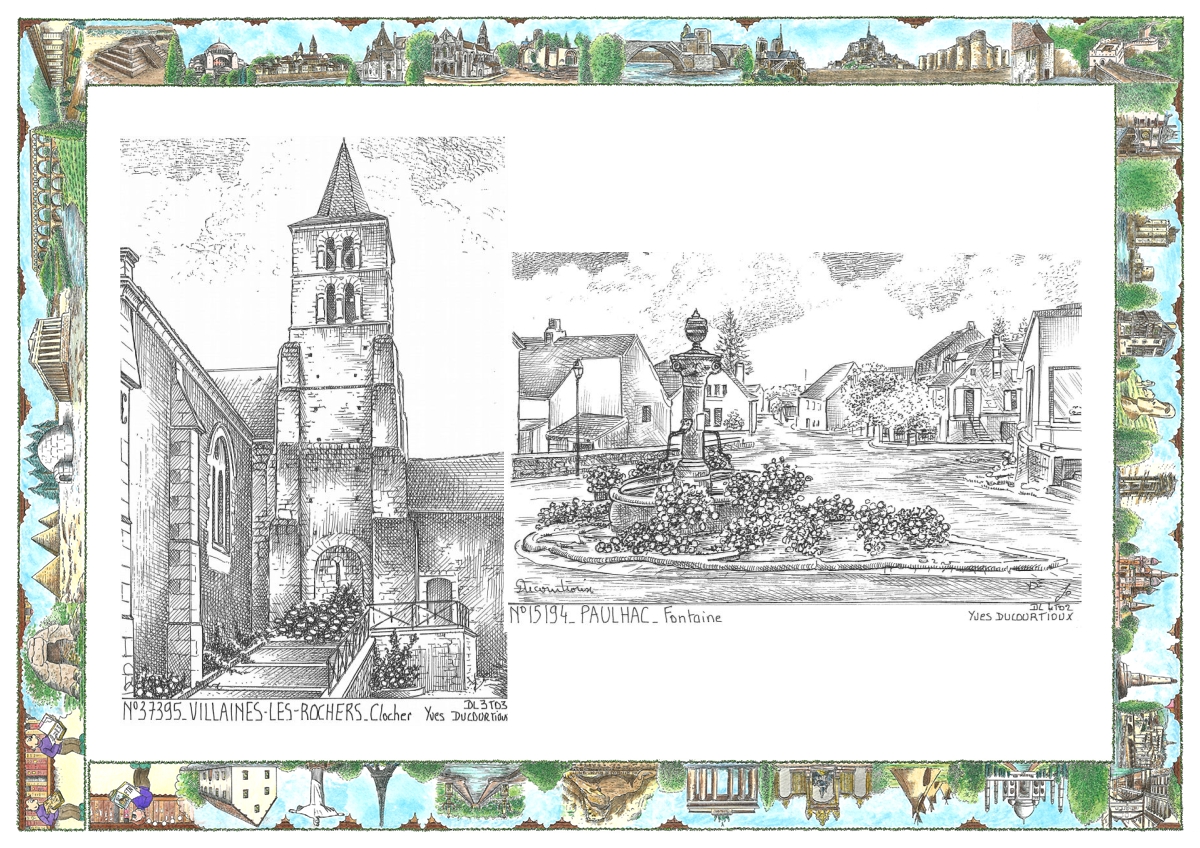 MONOCARTE N 15194-37395 - PAULHAC - fontaine / VILLAINES LES ROCHERS - clocher