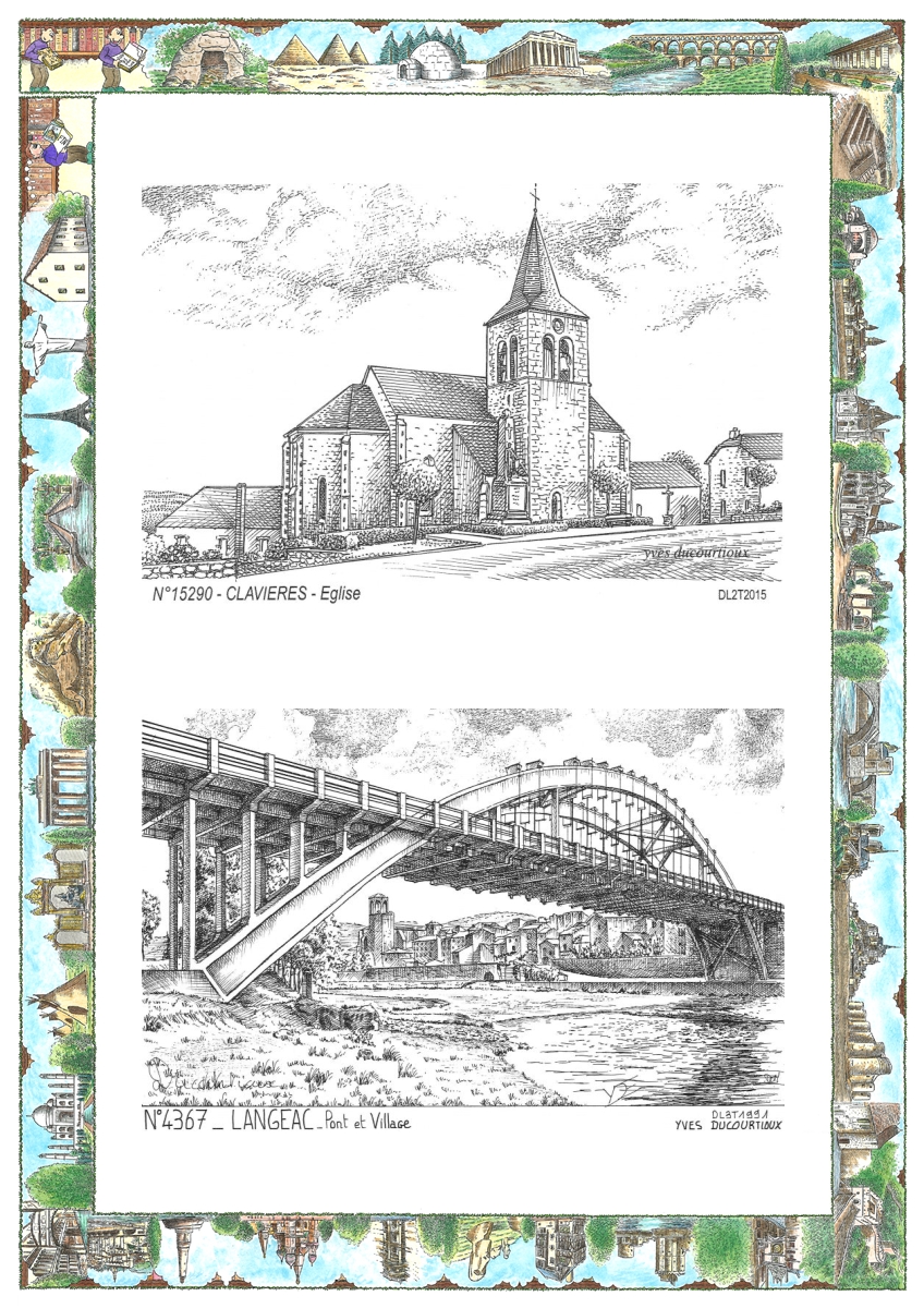 MONOCARTE N 15290-43067 - CLAVIERES - �glise / LANGEAC - pont et village