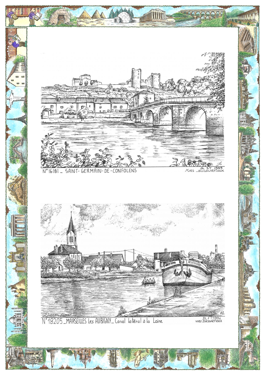 MONOCARTE N 16181-18205 - ST GERMAIN DE CONFOLENS - vue / MARSEILLES LES AUBIGNY - canal lat�ral � la loire