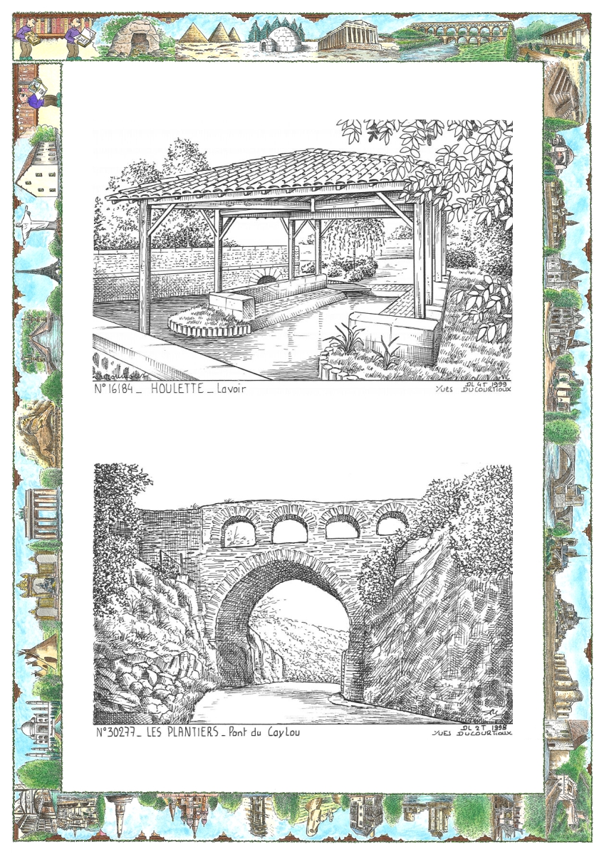 MONOCARTE N 16184-30277 - HOULETTE - lavoir / LES PLANTIERS - pont du caylou