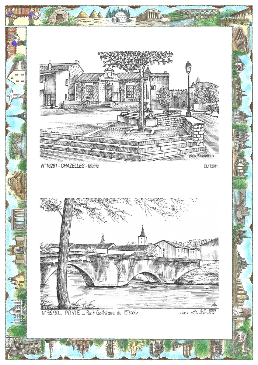MONOCARTE N 16281-32090 - CHAZELLES - mairie / PAVIE - pont gothique du 13�me si�cle