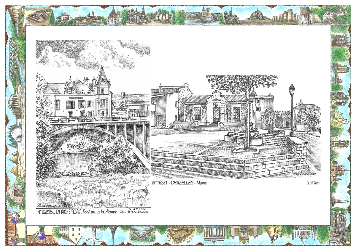 MONOCARTE N 16281-86225 - CHAZELLES - mairie / LA ROCHE POSAY - pont sur la gartempe