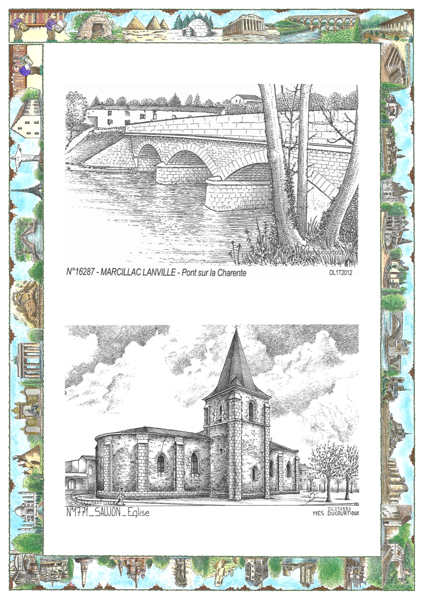MONOCARTE N 16287-17071 - MARCILLAC LANVILLE - pont sur la charente / SAUJON - �glise