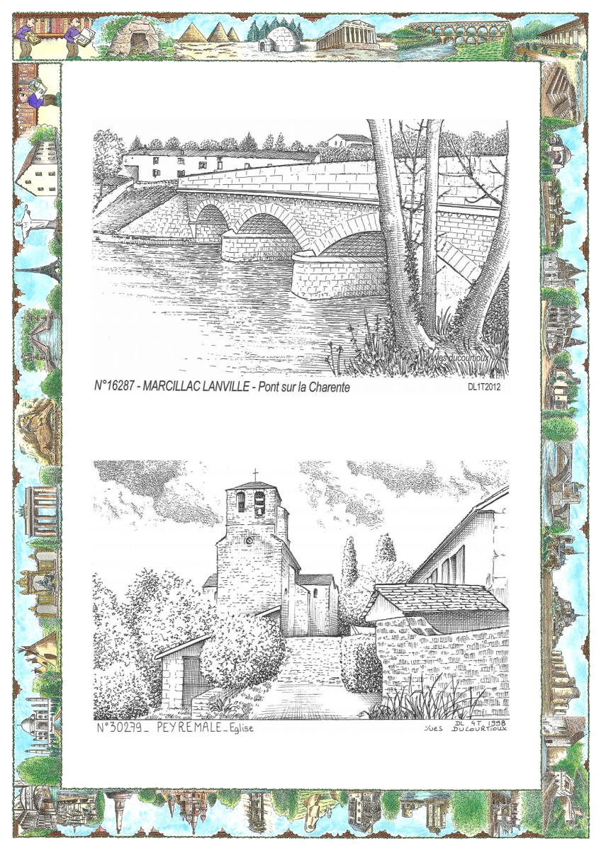 MONOCARTE N 16287-30279 - MARCILLAC LANVILLE - pont sur la charente / PEYREMALE - �glise