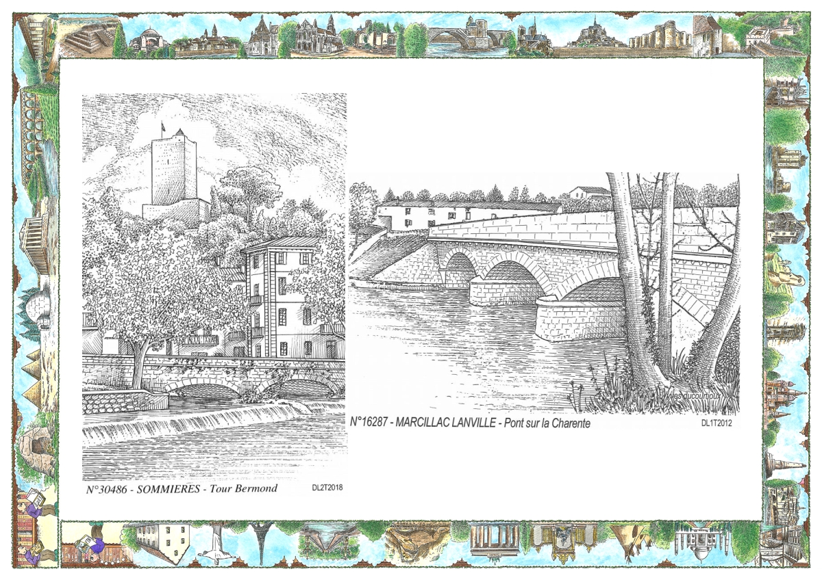 MONOCARTE N 16287-30486 - MARCILLAC LANVILLE - pont sur la charente / SOMMIERES - tour bermond