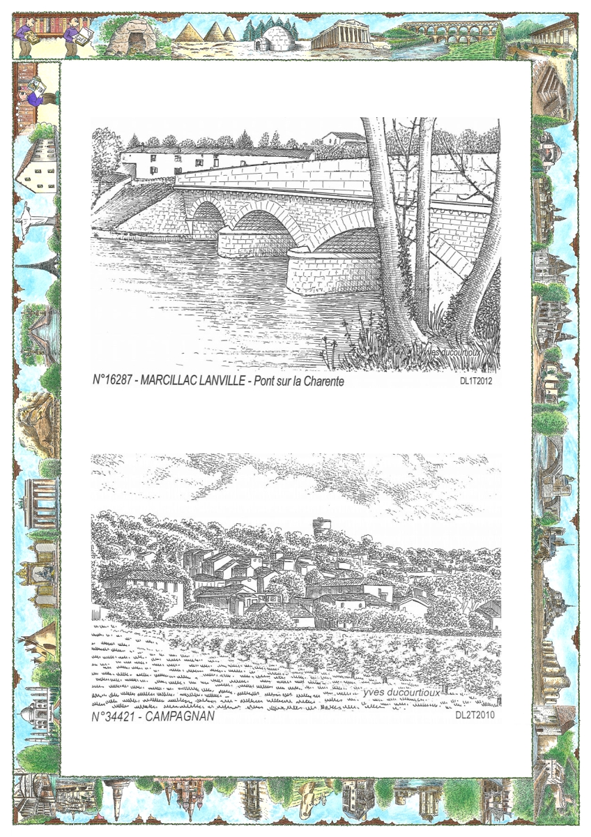 MONOCARTE N 16287-34421 - MARCILLAC LANVILLE - pont sur la charente / CAMPAGNAN - vue