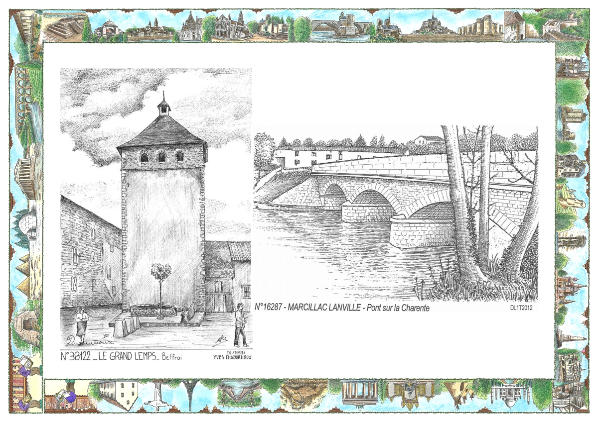 MONOCARTE N 16287-38122 - MARCILLAC LANVILLE - pont sur la charente / LE GRAND LEMPS - beffroi