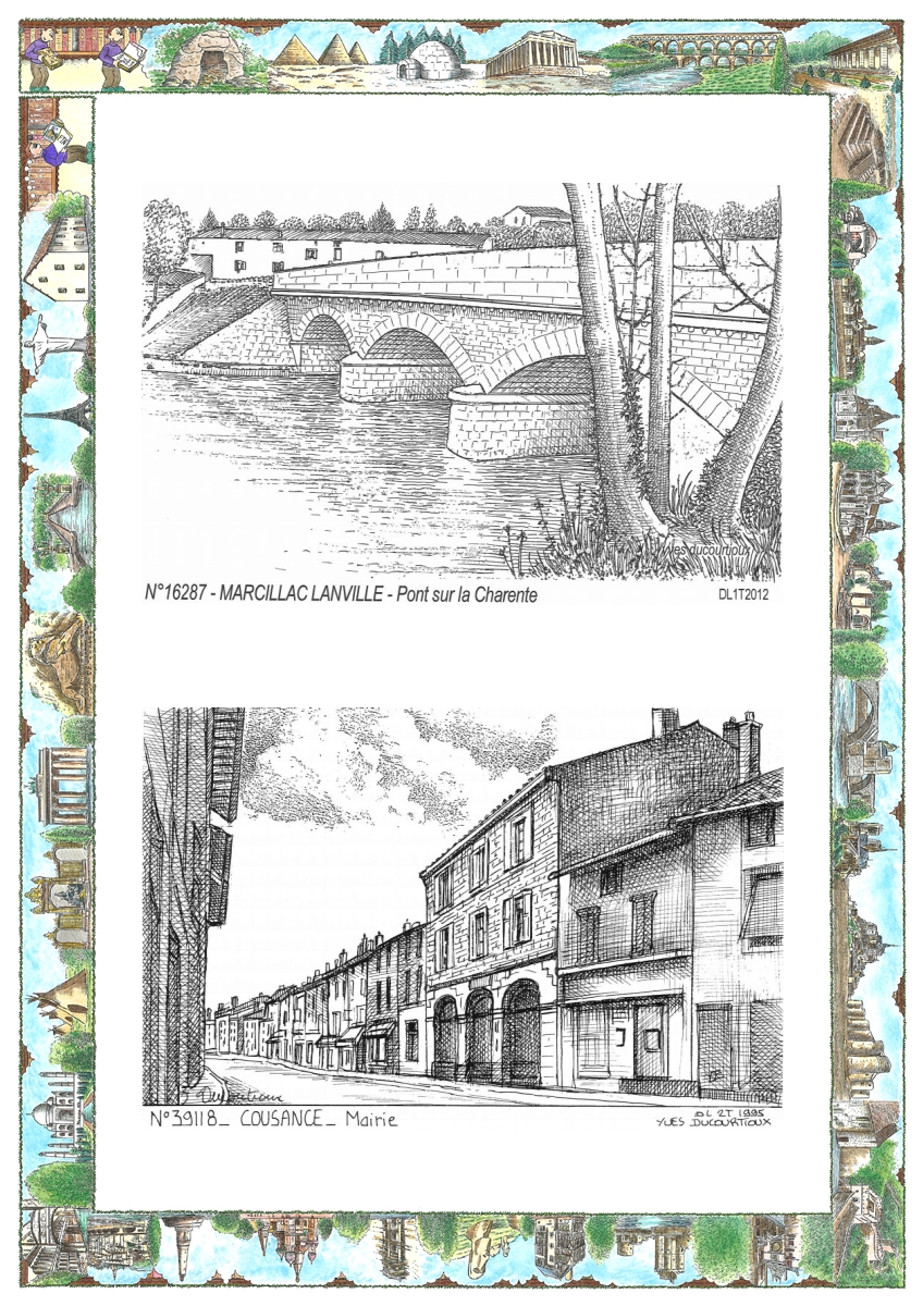 MONOCARTE N 16287-39118 - MARCILLAC LANVILLE - pont sur la charente / COUSANCE - mairie