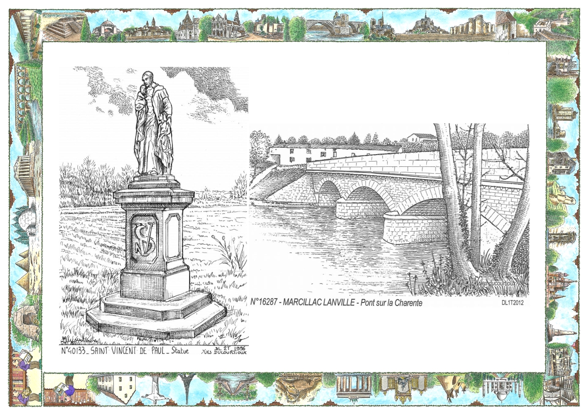 MONOCARTE N 16287-40133 - MARCILLAC LANVILLE - pont sur la charente / ST VINCENT DE PAUL - statue