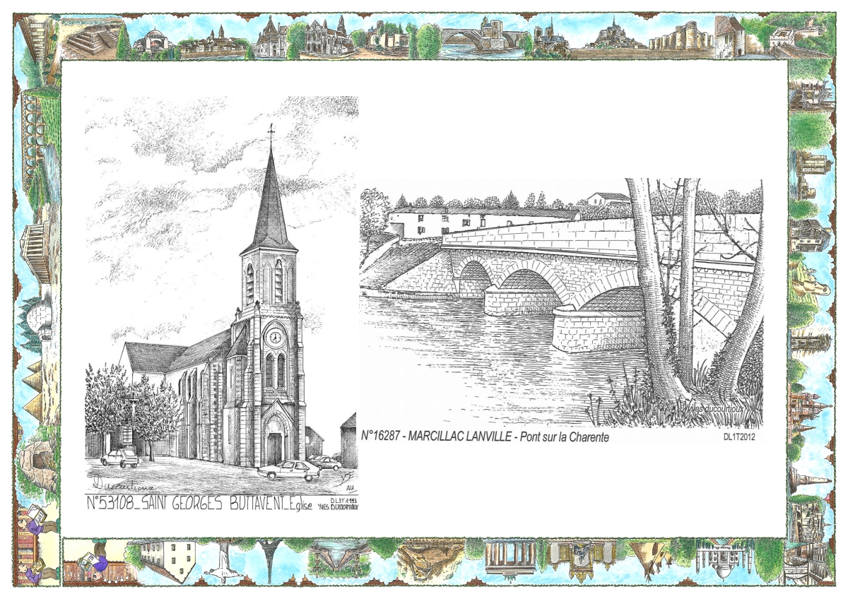 MONOCARTE N 16287-53108 - MARCILLAC LANVILLE - pont sur la charente / ST GEORGES BUTTAVENT - �glise
