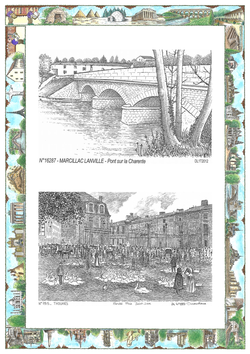 MONOCARTE N 16287-79015 - MARCILLAC LANVILLE - pont sur la charente / THOUARS - march� place st jean
