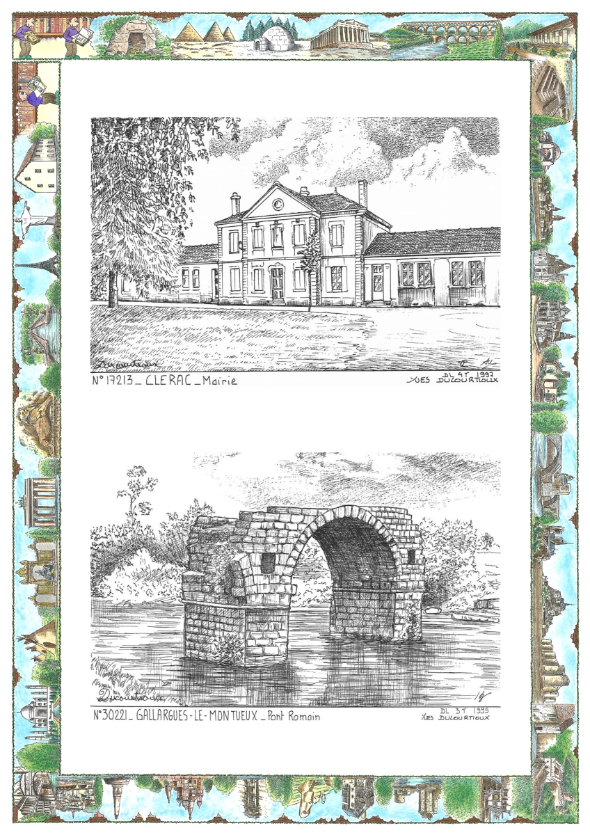 MONOCARTE N 17213-30221 - CLERAC - mairie / GALLARGUES LE MONTUEUX - pont romain