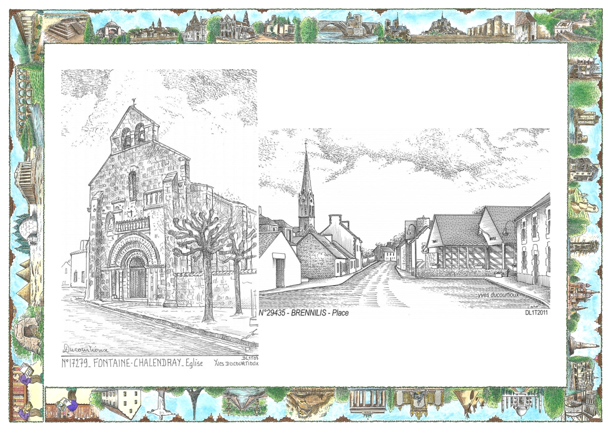 MONOCARTE N 17279-29435 - FONTAINE CHALENDRAY - �glise / BRENNILIS - place (mairie)