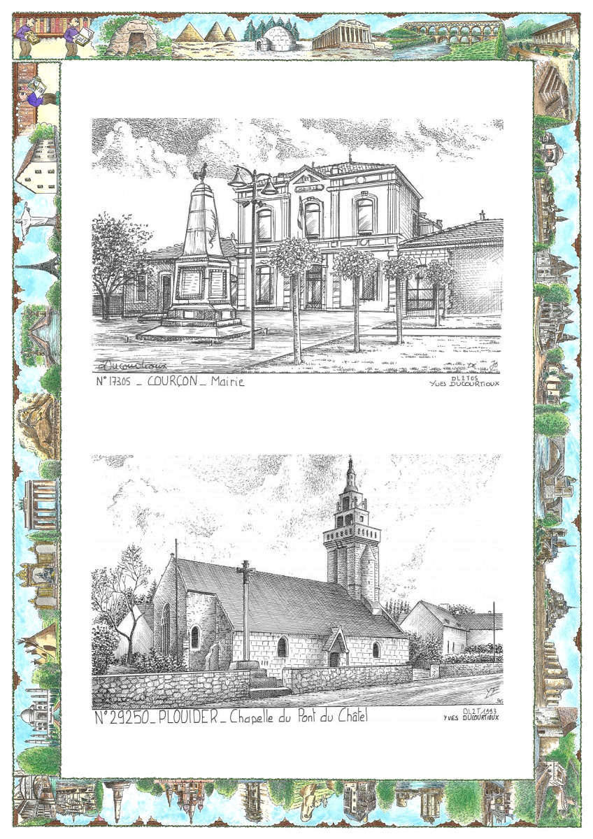 MONOCARTE N 17305-29250 - COURCON - mairie / PLOUIDER - chapelle du pont du ch�tel