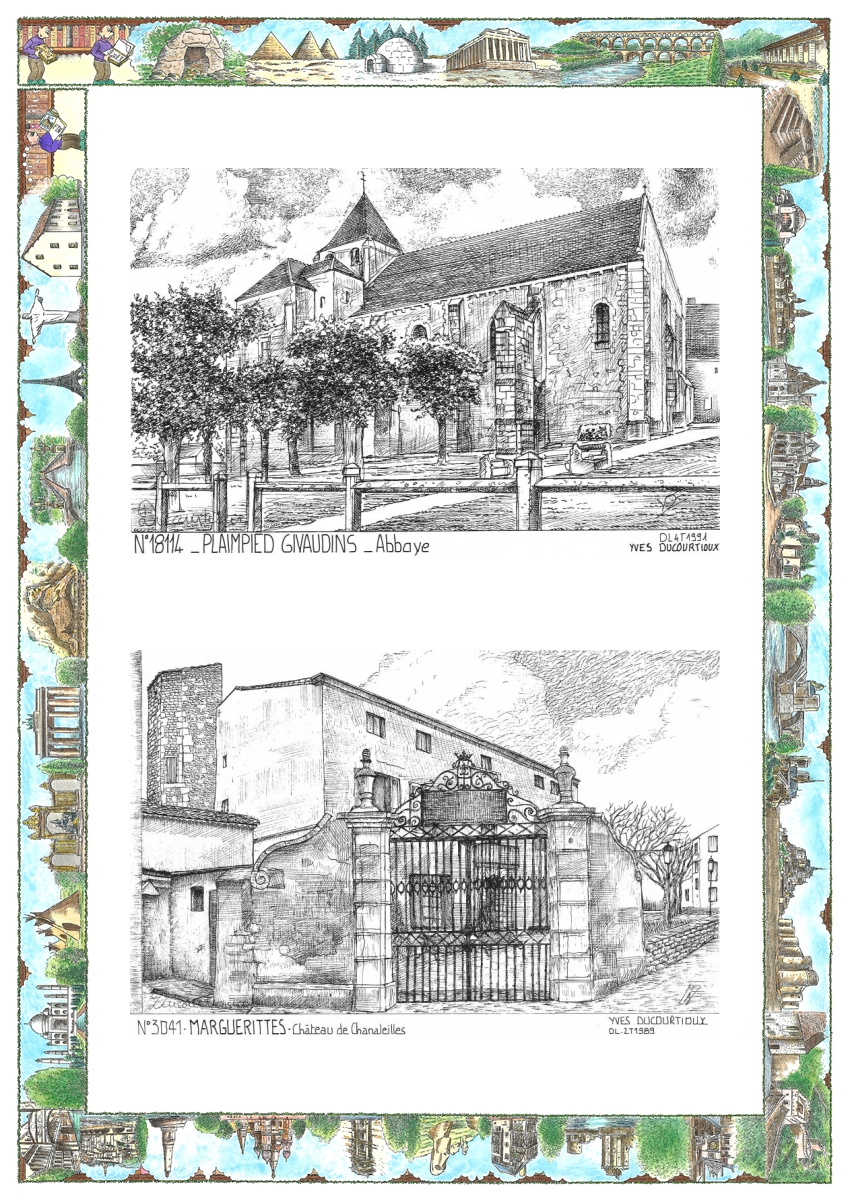 MONOCARTE N 18114-30041 - PLAIMPIED GIVAUDINS - abbaye / MARGUERITTES - ch�teau de chanaleilles mairie