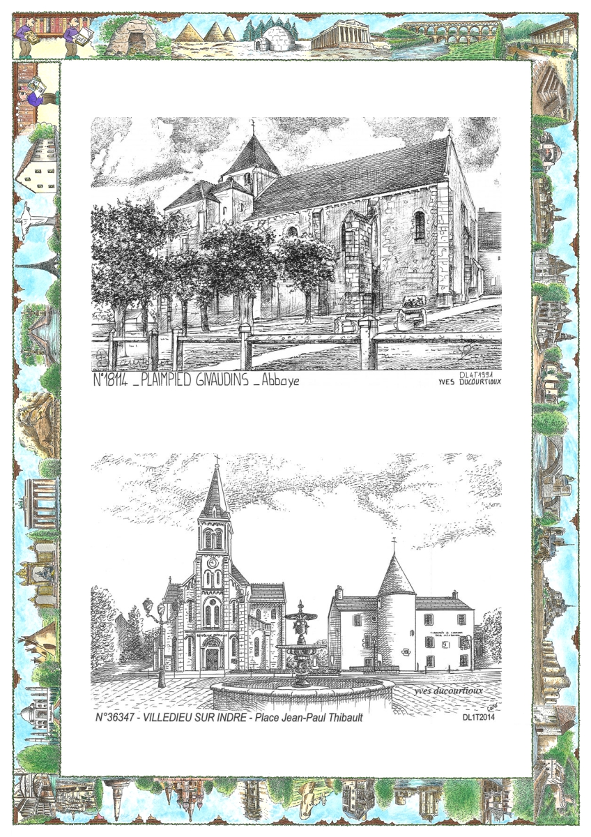 MONOCARTE N 18114-36347 - PLAIMPIED GIVAUDINS - abbaye / VILLEDIEU SUR INDRE - place jean paul thibault