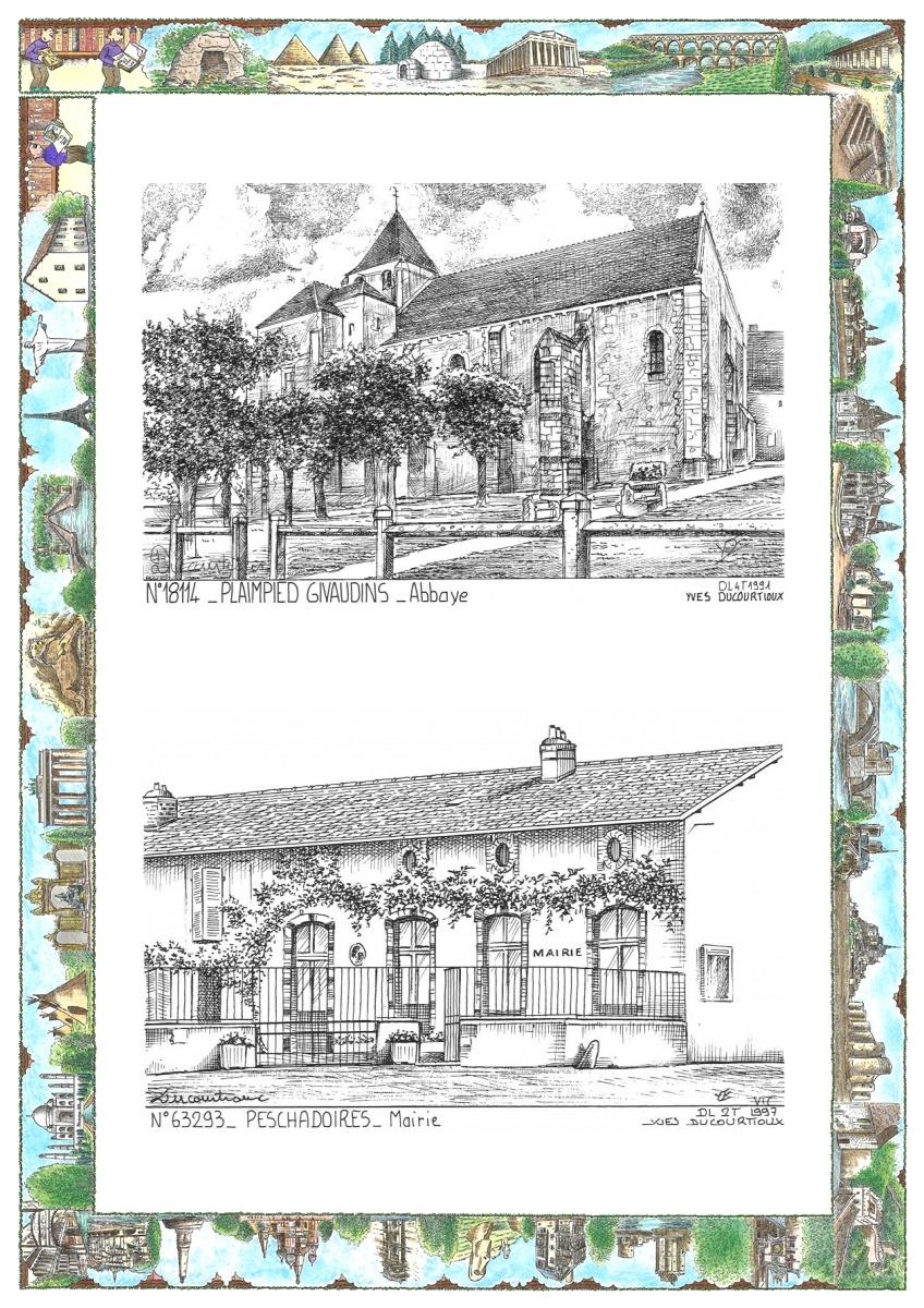 MONOCARTE N 18114-63293 - PLAIMPIED GIVAUDINS - abbaye / PESCHADOIRES - mairie