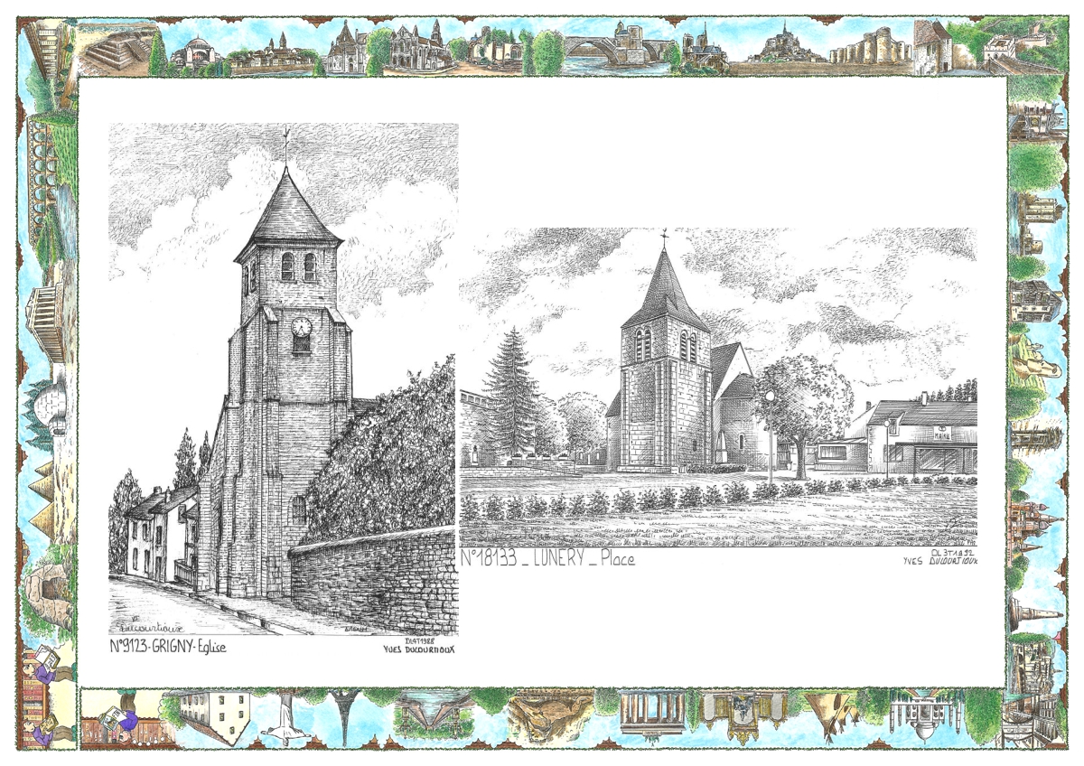 MONOCARTE N 18133-91023 - LUNERY - place / GRIGNY - �glise