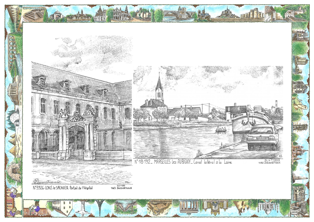MONOCARTE N 18192-39026 - MARSEILLES LES AUBIGNY - canal lat�ral � la loire / LONS LE SAUNIER - portail de l h�pital