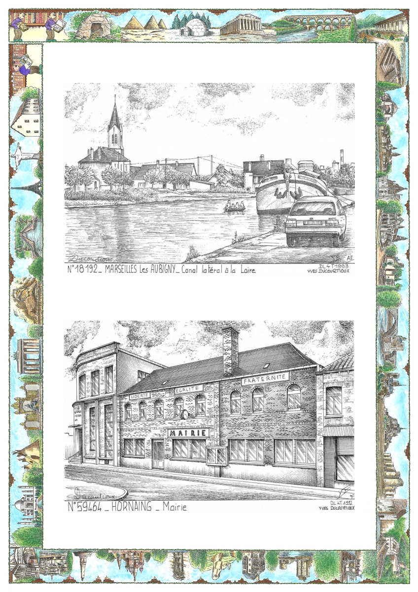 MONOCARTE N 18192-59464 - MARSEILLES LES AUBIGNY - canal lat�ral � la loire / HORNAING - mairie