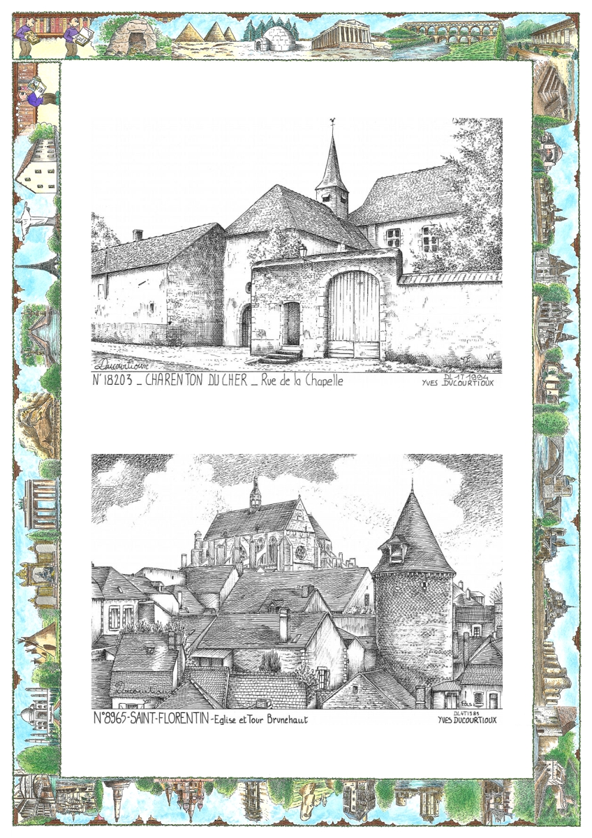 MONOCARTE N 18203-89065 - CHARENTON DU CHER - rue de la chapelle / ST FLORENTIN - �glise et tour brunehaut