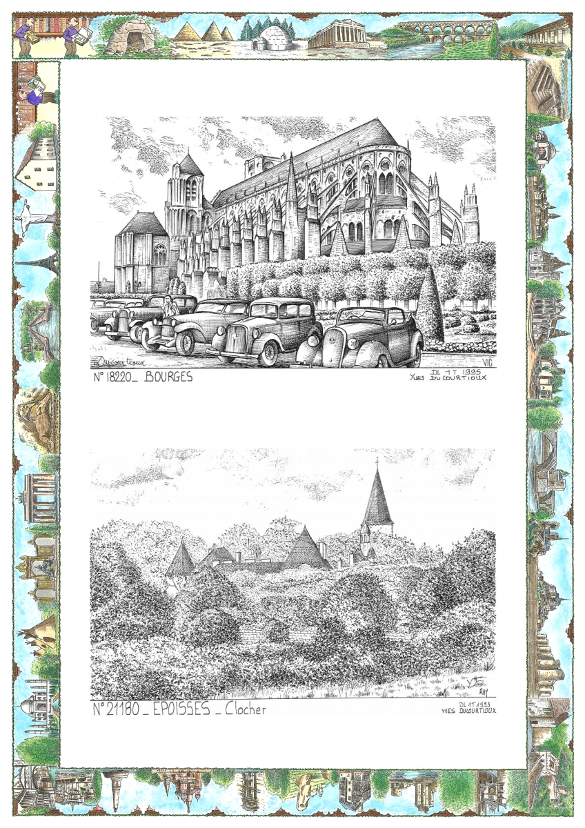 MONOCARTE N 18220-21180 - BOURGES - cath�drale / EPOISSES - clocher