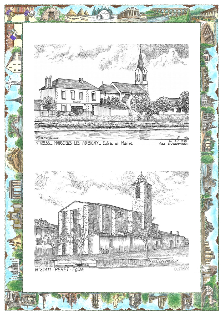 MONOCARTE N 18235-34411 - MARSEILLES LES AUBIGNY - mairie et �glise / PERET - �glise