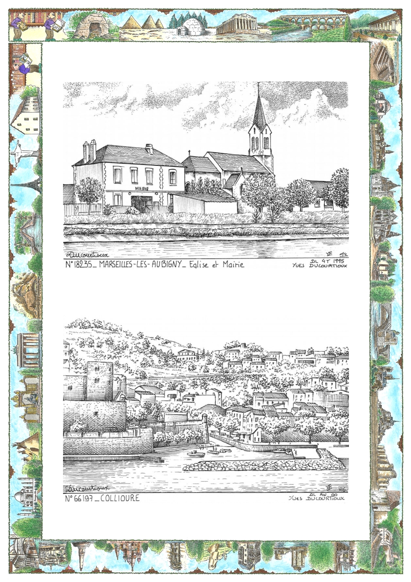 MONOCARTE N 18235-66197 - MARSEILLES LES AUBIGNY - mairie et �glise / COLLIOURE - vue