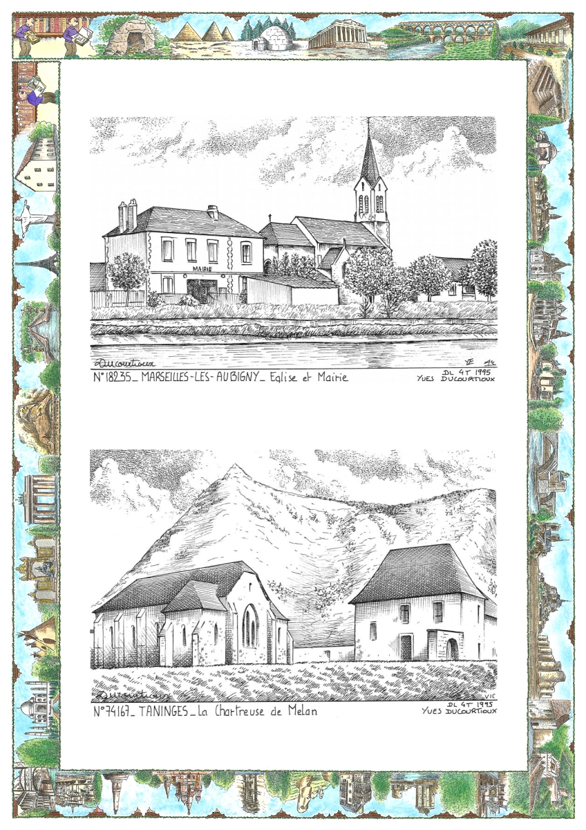 MONOCARTE N 18235-74167 - MARSEILLES LES AUBIGNY - mairie et �glise / TANINGES - la chartreuse de melan