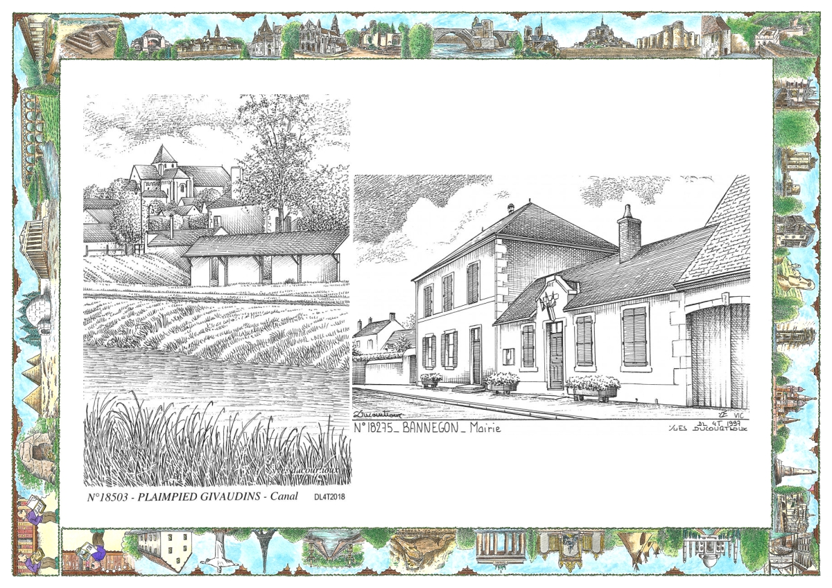 MONOCARTE N 18275-18503 - BANNEGON - mairie / PLAIMPIED GIVAUDINS - canal