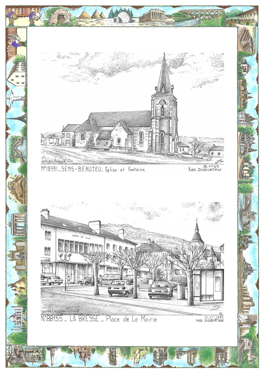 MONOCARTE N 18391-88155 - SENS BEAUJEU - �glise et fontaine / LA BRESSE - place de la mairie
