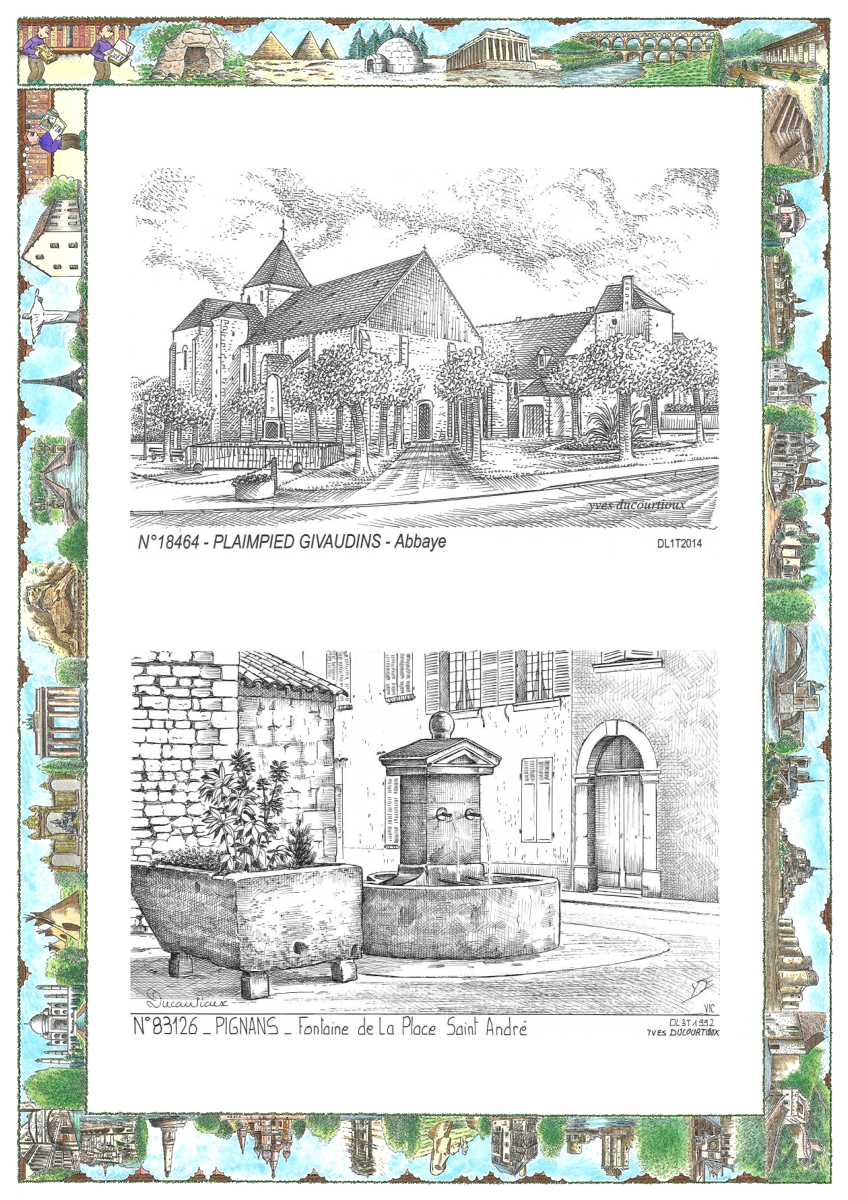 MONOCARTE N 18464-83126 - PLAIMPIED GIVAUDINS - abbaye / PIGNANS - fontaine de la place st andr�