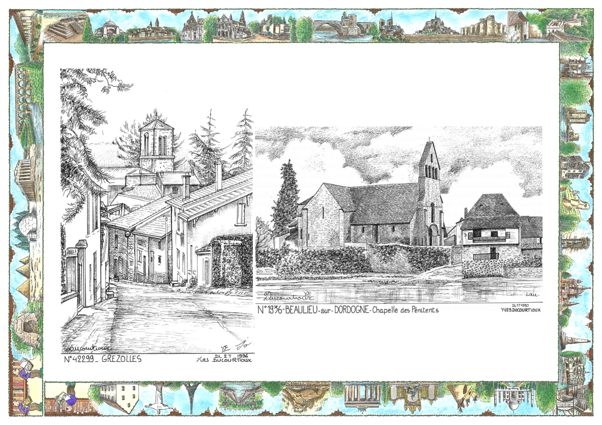 MONOCARTE N 19036-42299 - BEAULIEU SUR DORDOGNE - chapelle des p�nitents / GREZOLLES - vue