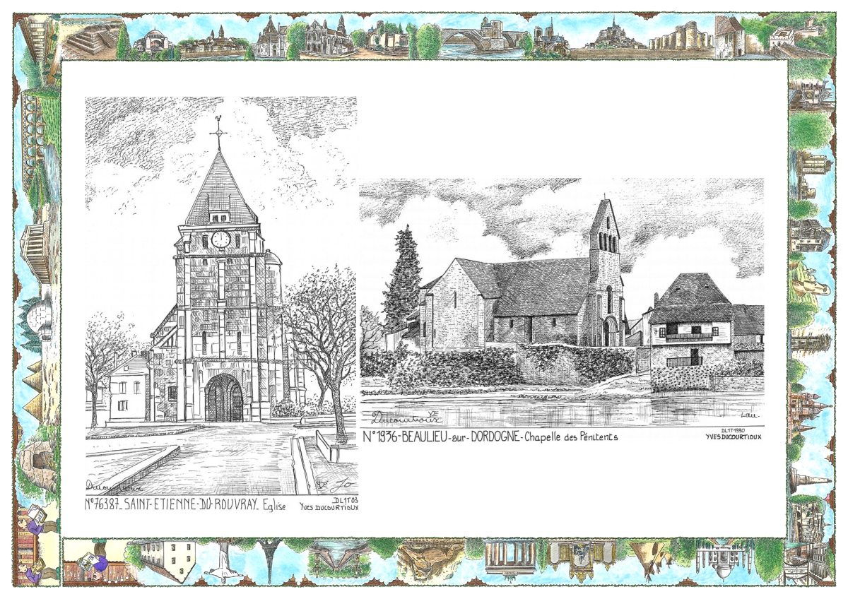 MONOCARTE N 19036-76387 - BEAULIEU SUR DORDOGNE - chapelle des p�nitents / ST ETIENNE DU ROUVRAY - �glise
