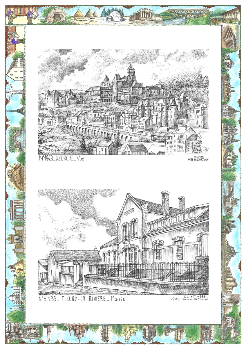 MONOCARTE N 19043-51233 - UZERCHE - vue / FLEURY LA RIVIERE - mairie