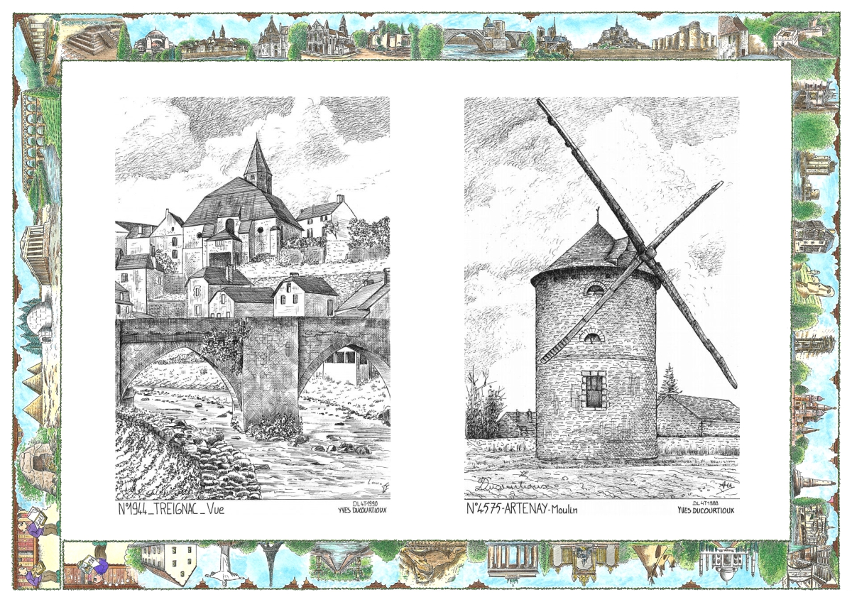 MONOCARTE N 19044-45075 - TREIGNAC - vue / ARTENAY - moulin