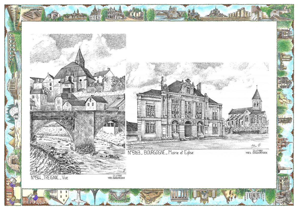 MONOCARTE N 19044-51063 - TREIGNAC - vue / BOURGOGNE - mairie et �glise