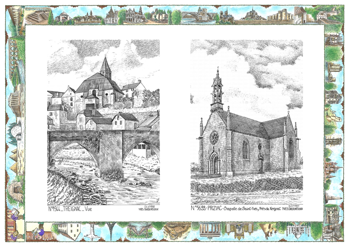 MONOCARTE N 19044-56099 - TREIGNAC - vue / PRIZIAC - chapelle de st yves
