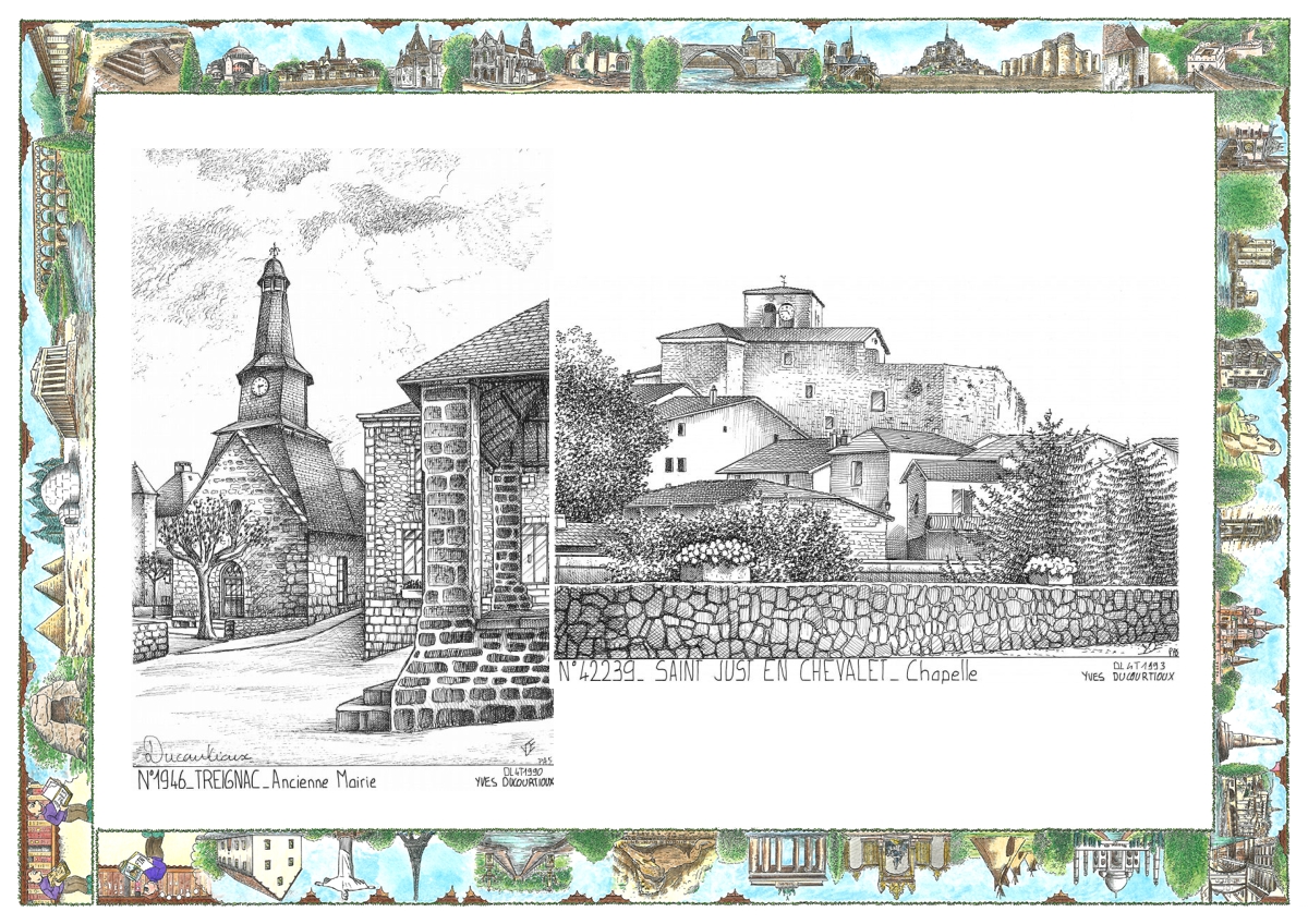 MONOCARTE N 19046-42239 - TREIGNAC - ancienne mairie / ST JUST EN CHEVALET - chapelle