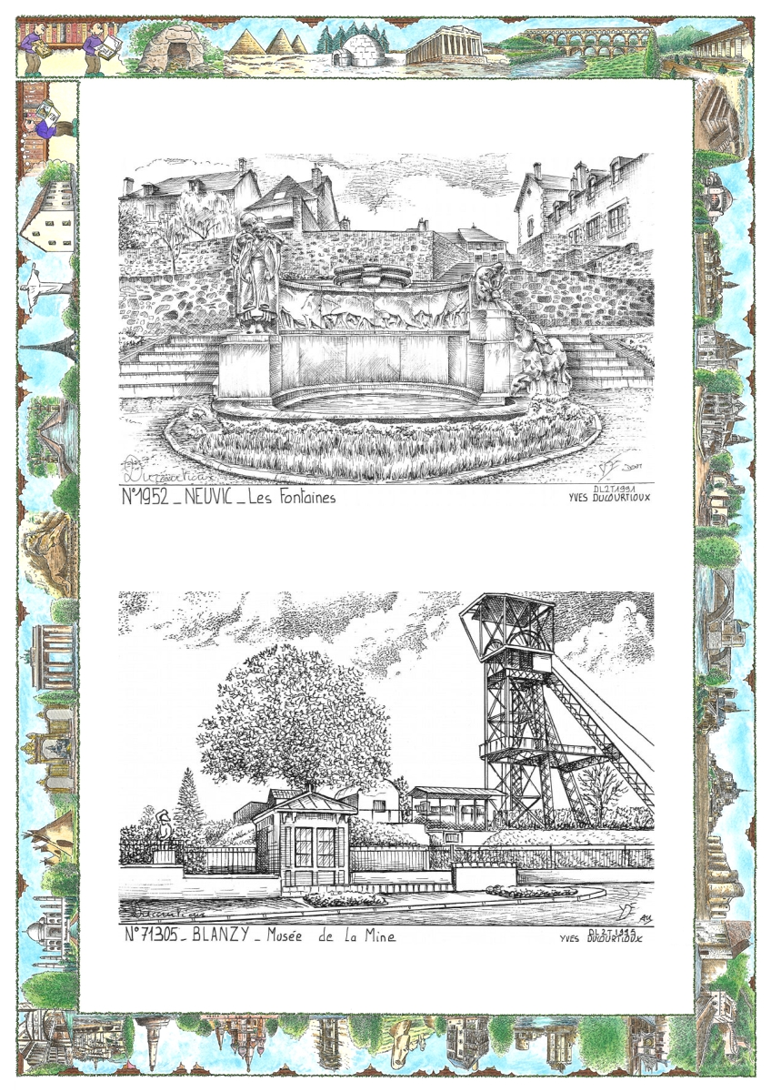 MONOCARTE N 19052-71305 - NEUVIC - les fontaines / BLANZY - mus�e de la mine