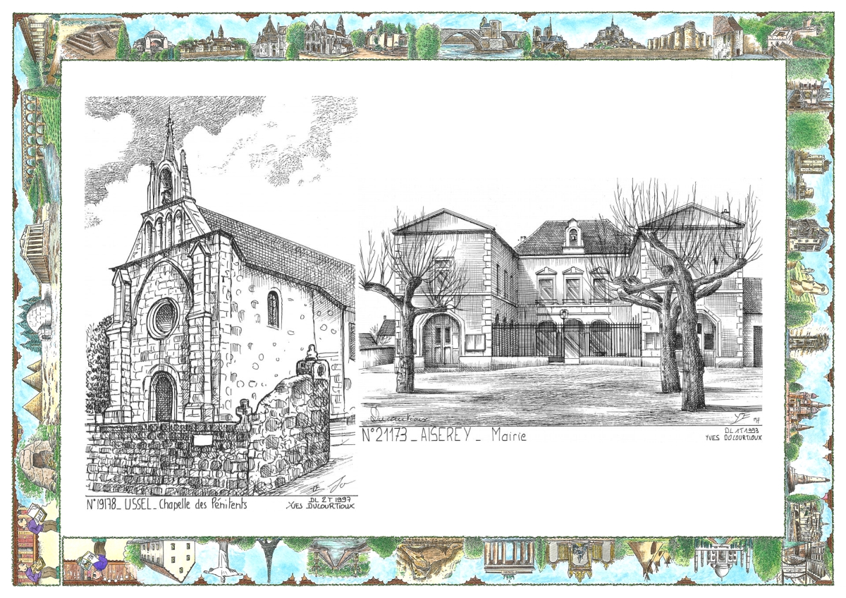 MONOCARTE N 19178-21173 - USSEL - chapelle des p�nitents / AISEREY - mairie