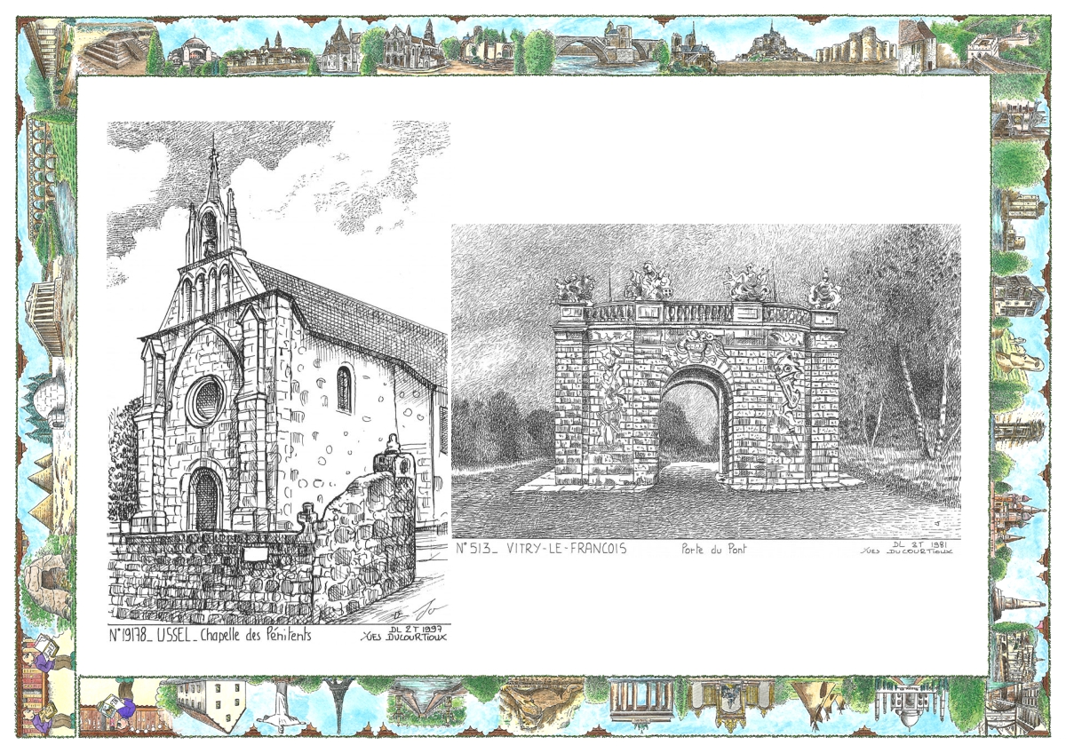 MONOCARTE N 19178-51003 - USSEL - chapelle des p�nitents / VITRY LE FRANCOIS - porte du pont