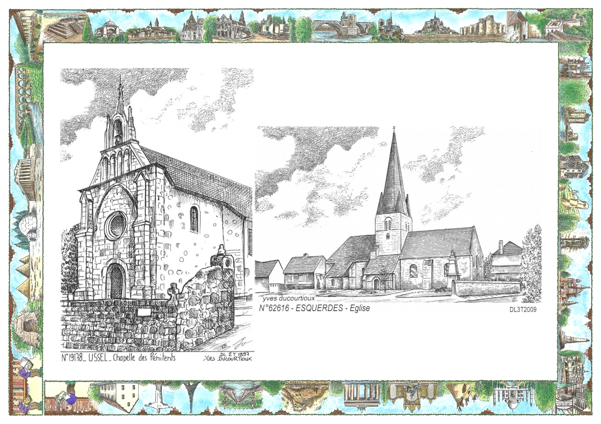 MONOCARTE N 19178-62616 - USSEL - chapelle des p�nitents / ESQUERDES - �glise