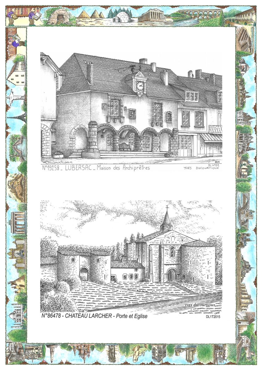 MONOCARTE N 19258-86478 - LUBERSAC - maison des archipr�tres / CHATEAU LARCHER - porte et �glise