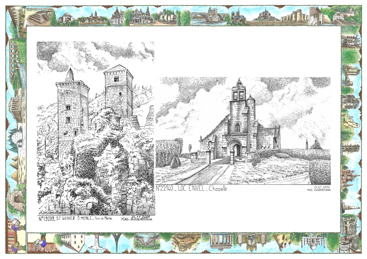 MONOCARTE N 19289-22140 - ST GENIEZ O MERLE - tour de merle / LOC ENVEL - chapelle